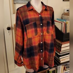 Long Sleeve Top Mossimo Plaid Shirt Purple Orange Button Down Soft